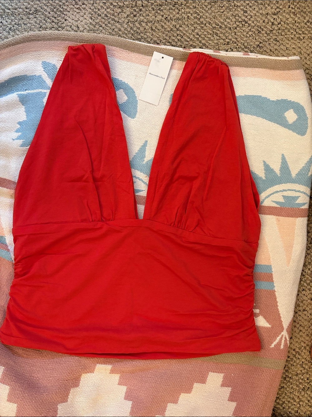 Abercrombie & Fitch Red V-Neck Ruched Tank